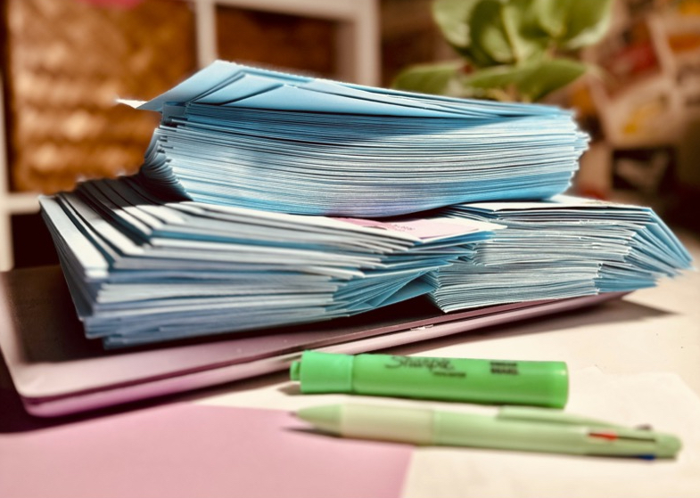 News Blue envelopes prepared for mailing